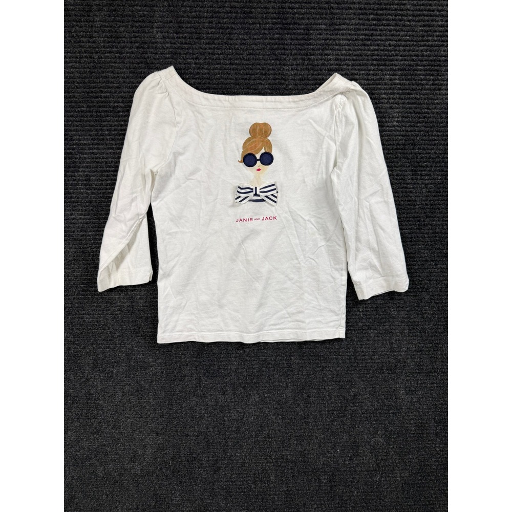 Janie and Jack Girls White Graphic Tee 3D Bow Sunglasses Top‎ Size 8